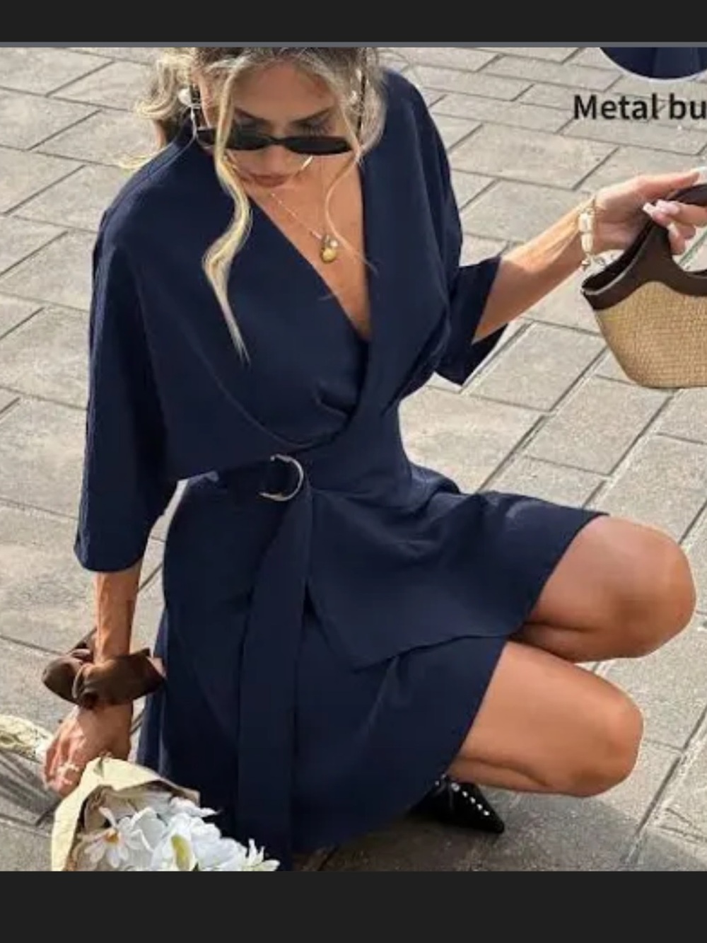 SHEIN Navy Belted Wrap Mini Dress